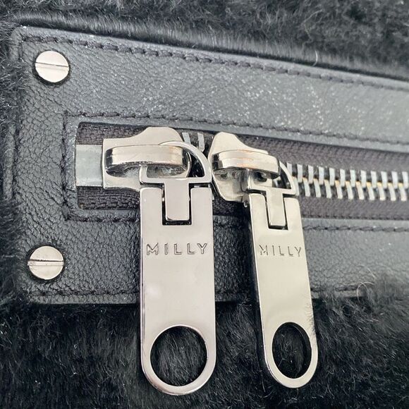 Milly Black on Black Faux Fur Soft Plush Handbag Goth Street contemporary - Picture 6 of 12